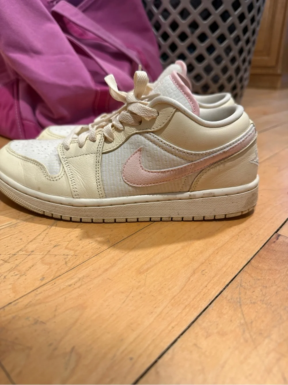 Air Jordan 1 Low SE Cream and Light Pink Low-Top Sneaker